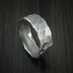 Damascus Steel Ring with Hammer Rock Finish