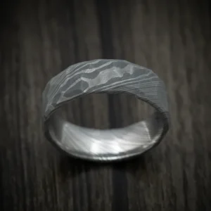 Damascus Steel Men's Ring with Hammer Rock Finish