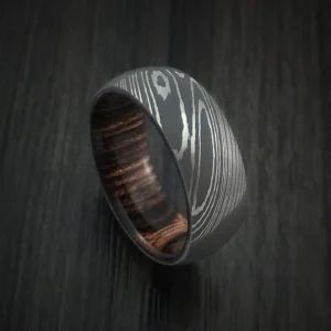 Damascus Steel Men's Ring with Interior Sleeve