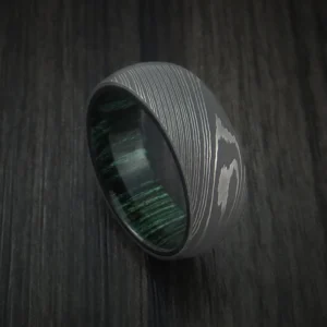 Damascus Steel Men's Ring with Hardwood Interior Sleeve