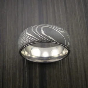Damascus Steel Ring with Titanium Band inside Sleeve